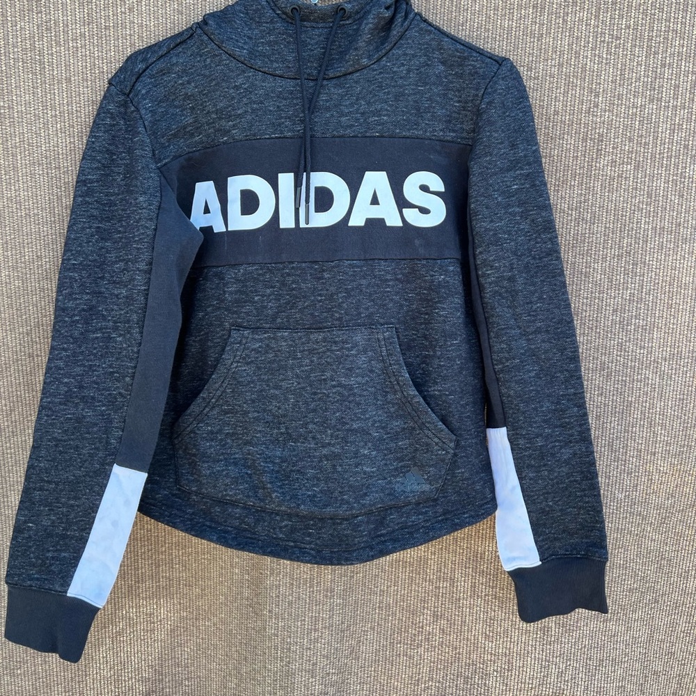 Adidas women’s XS hooded sweatshirt black white Adidas women's heathered black